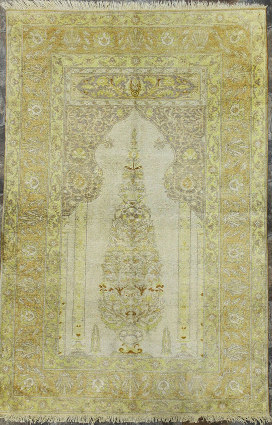 4x6 Ivory and Ivory Anatolian Tribal Rug