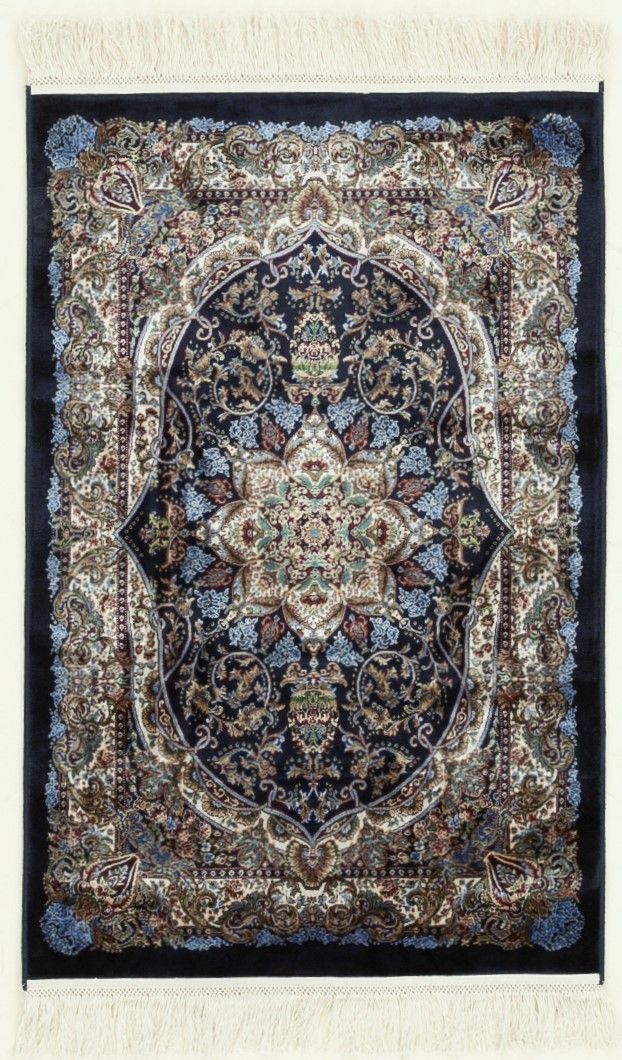 2x3 Navy and Gold Turkish Antep Rug