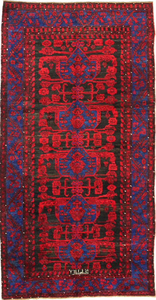 6x11 Navy and Red Turkish Tribal Rug