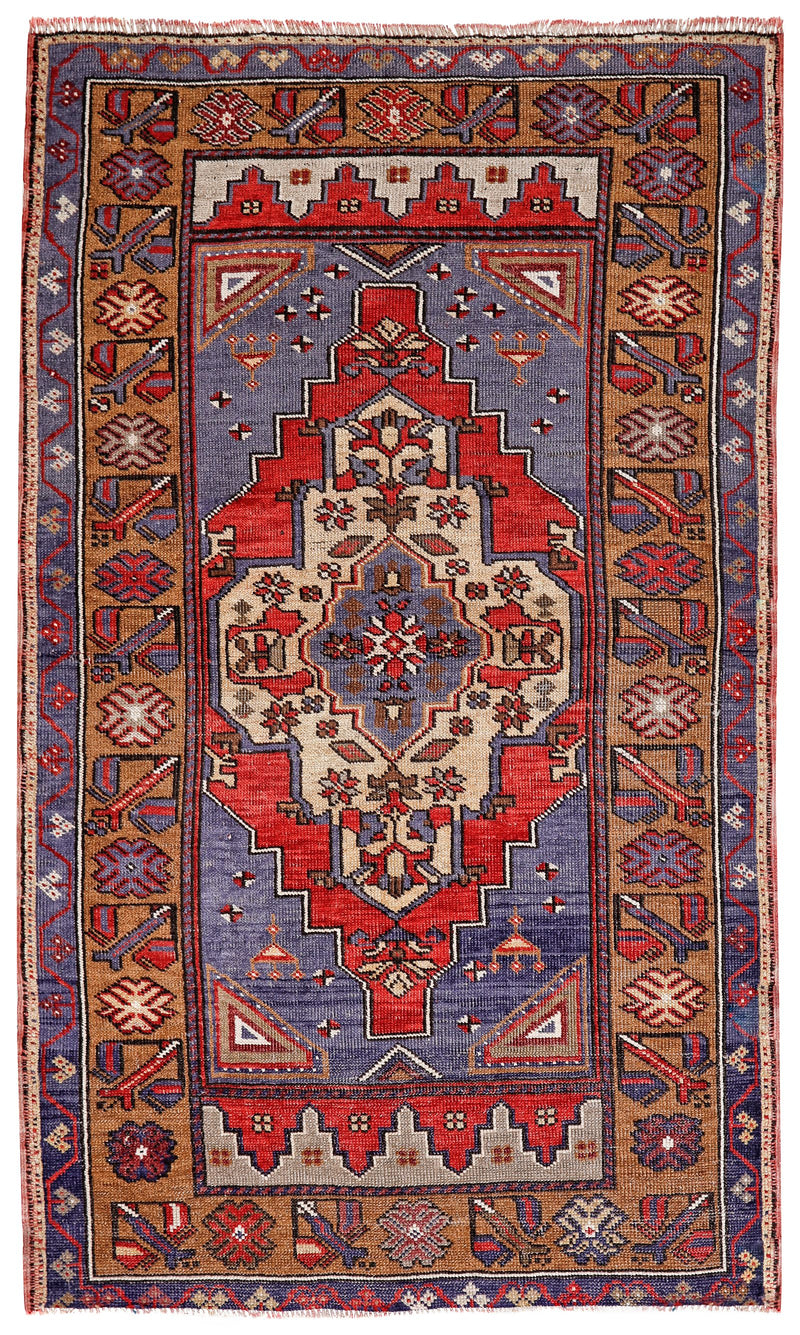 3x5 Red and Green Turkish Tribal Rug