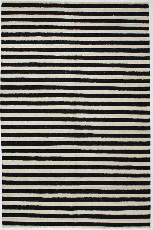 6x9 Black and White Turkish Tribal Rug