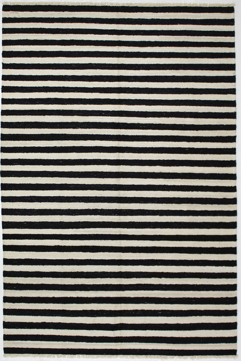 6x9 Black and White Turkish Tribal Rug