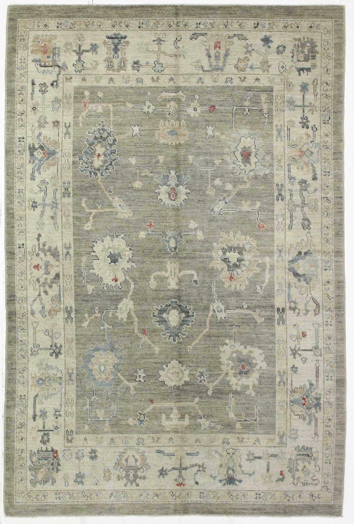 6x9 Gray and Ivory Turkish Oushak Rug