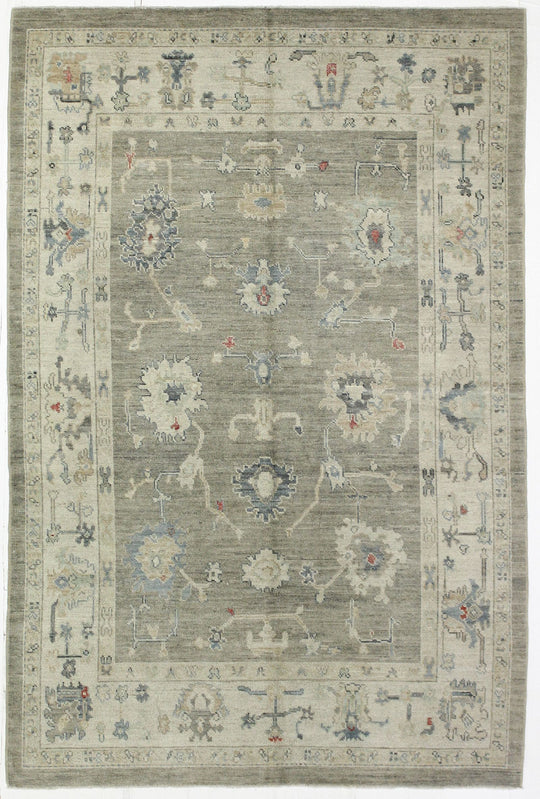 6x9 Gray and Ivory Turkish Oushak Rug