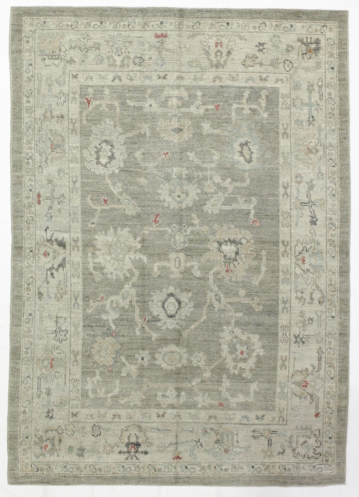 5x7 Gray and Ivory Turkish Oushak Rug