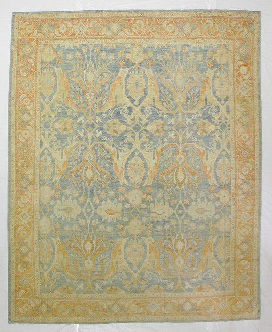 8x10 Light Blue and Rust Turkish Oushak Rug