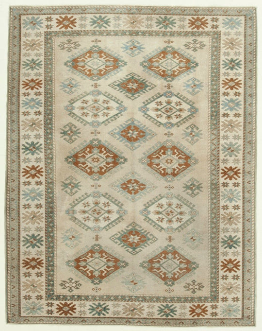 6x7 Multicolor and Ivory Turkish Tribal Rug