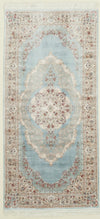 3x7 Handmade Blue and Ivory Anatolian Turkish Modern Area Runner