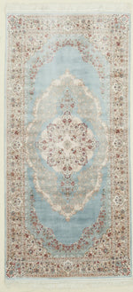 3x7 Handmade Blue and Ivory Anatolian Turkish Modern Area Runner