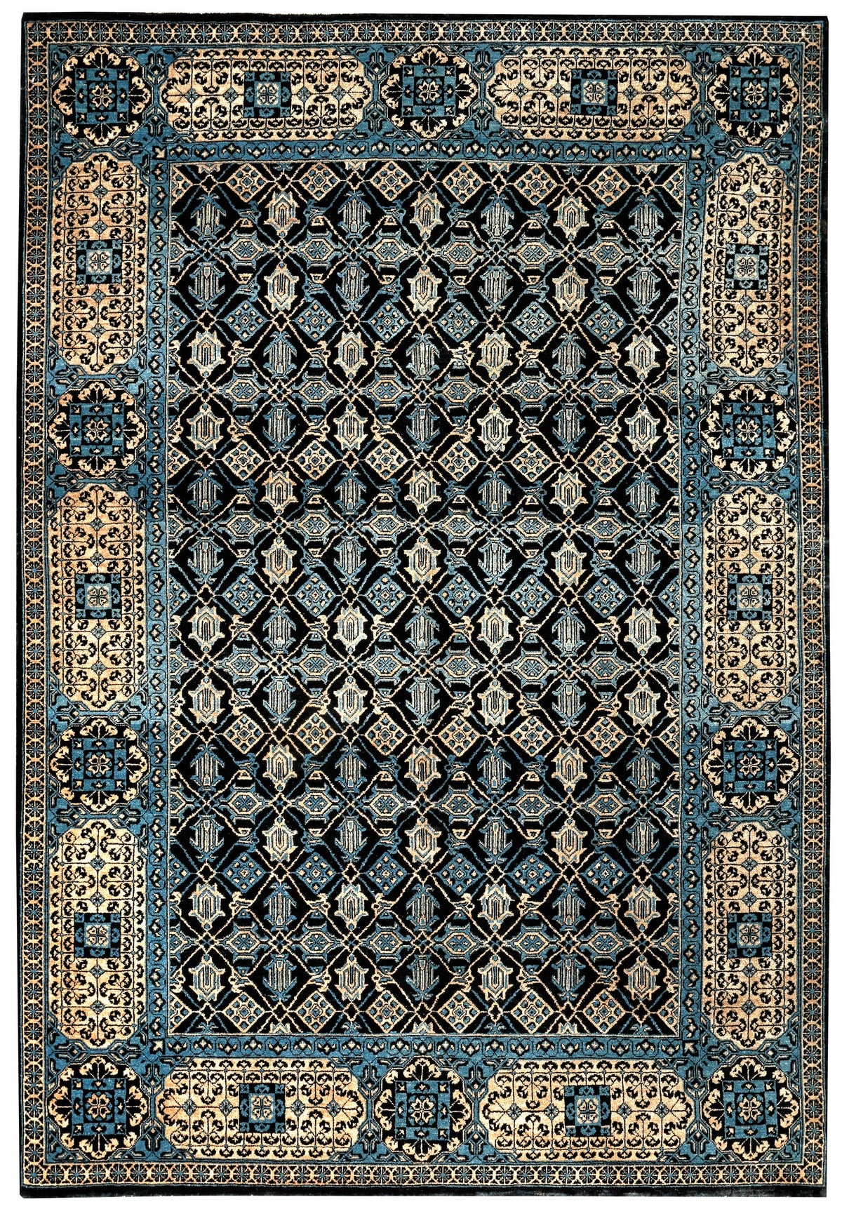 6x8 Black and Gold Turkish Tribal Rug