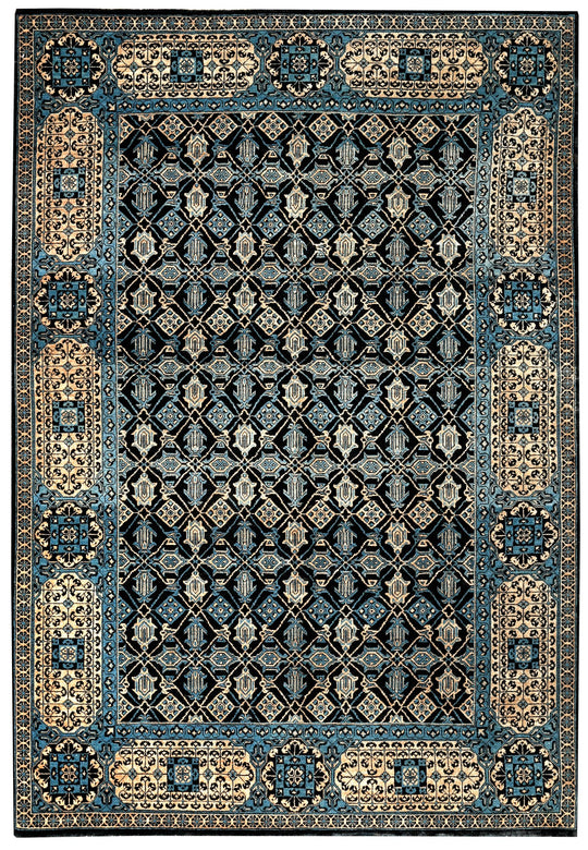 6x8 Black and Gold Turkish Tribal Rug