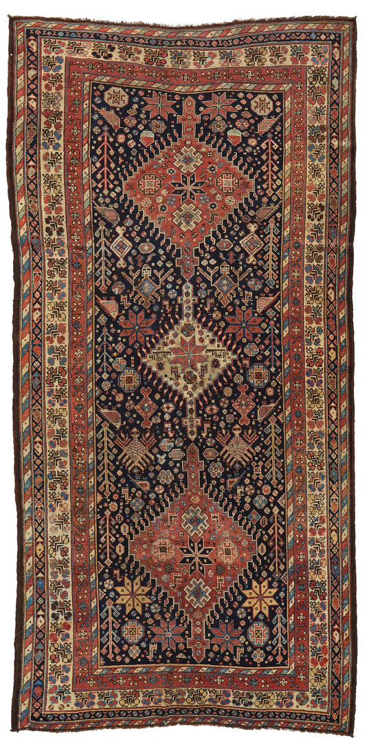 5x10 Navy and Ivory Kazak Tribal Runner