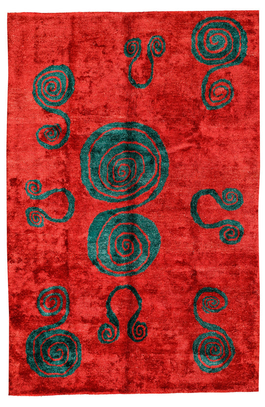 6x8 Green and Red Modern Contemporary Rug