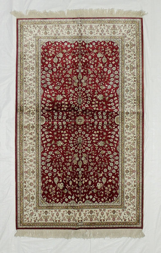 3x5 Red and Ivory Turkish Silk Rug