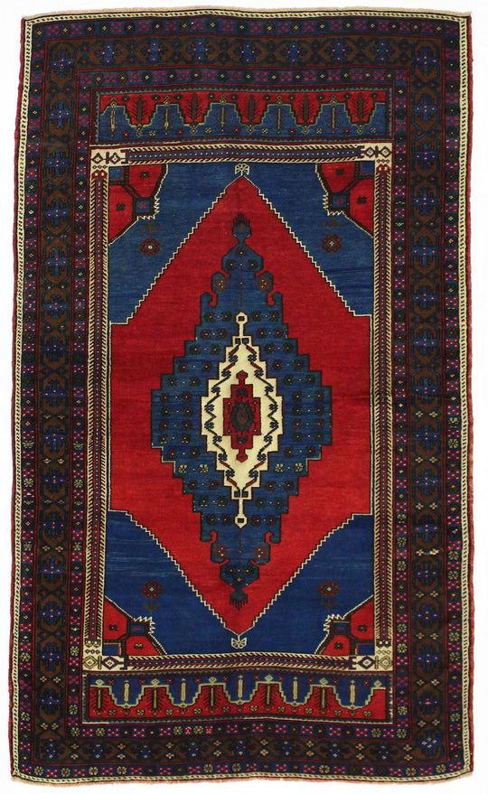 5x8 Red and Navy Turkish Tribal Rug