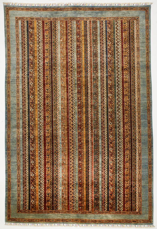 7x10 Multicolor and Blue Turkish Tribal Rug