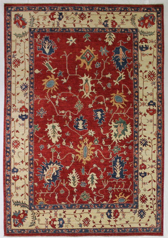 6x8 Red and Ivory Kazak Tribal Rug