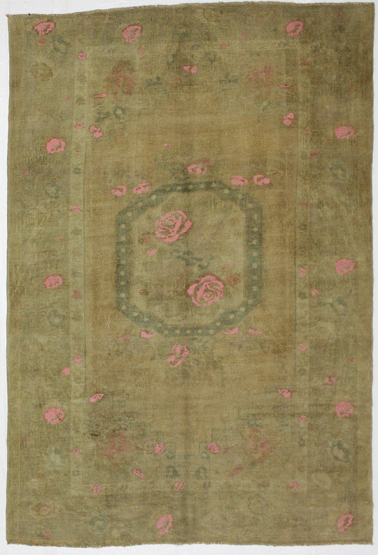 6x8 Ivory and Pink Turkish Tribal Rug