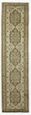 3x12 Ivory and Green Turkish Tribal Runner