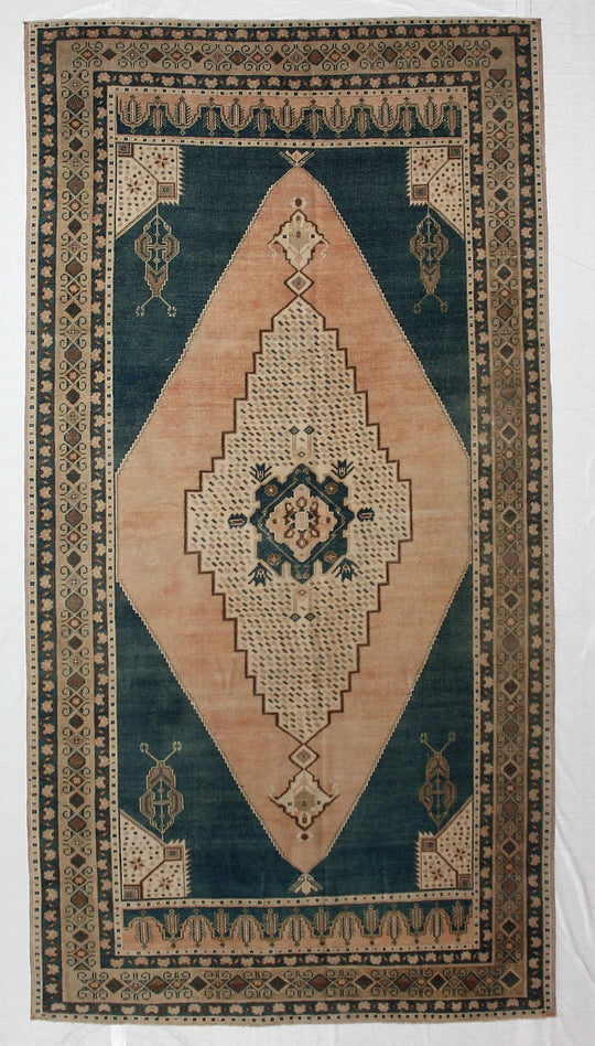 6x11 Peach and Blue Turkish Tribal Rug