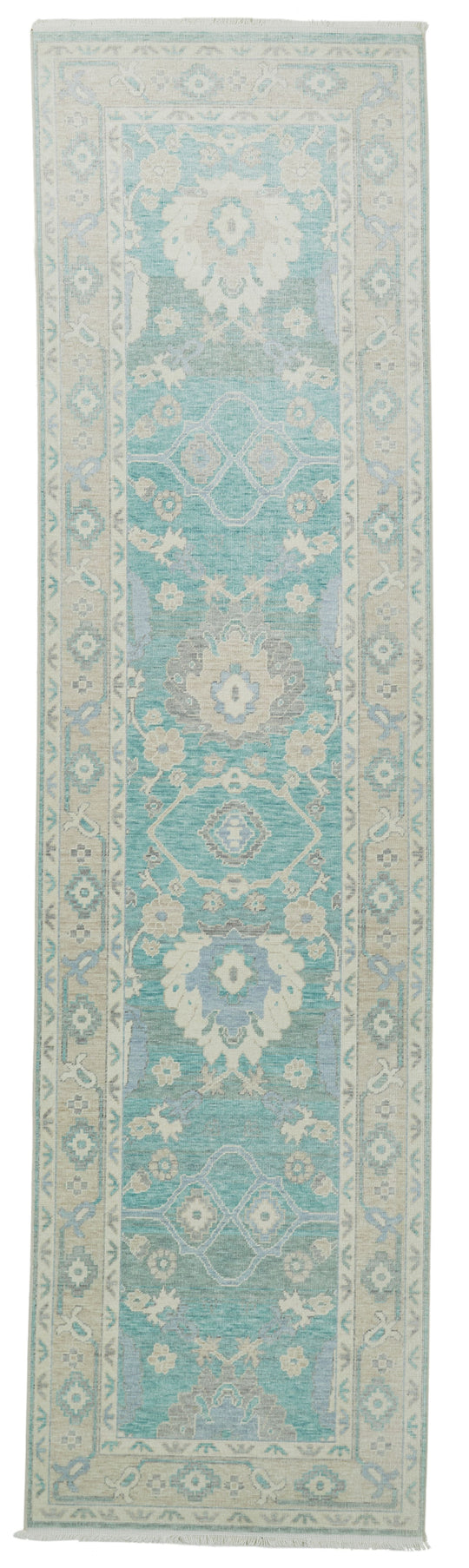 3x10 Green and Beige Turkish Traditional Runner