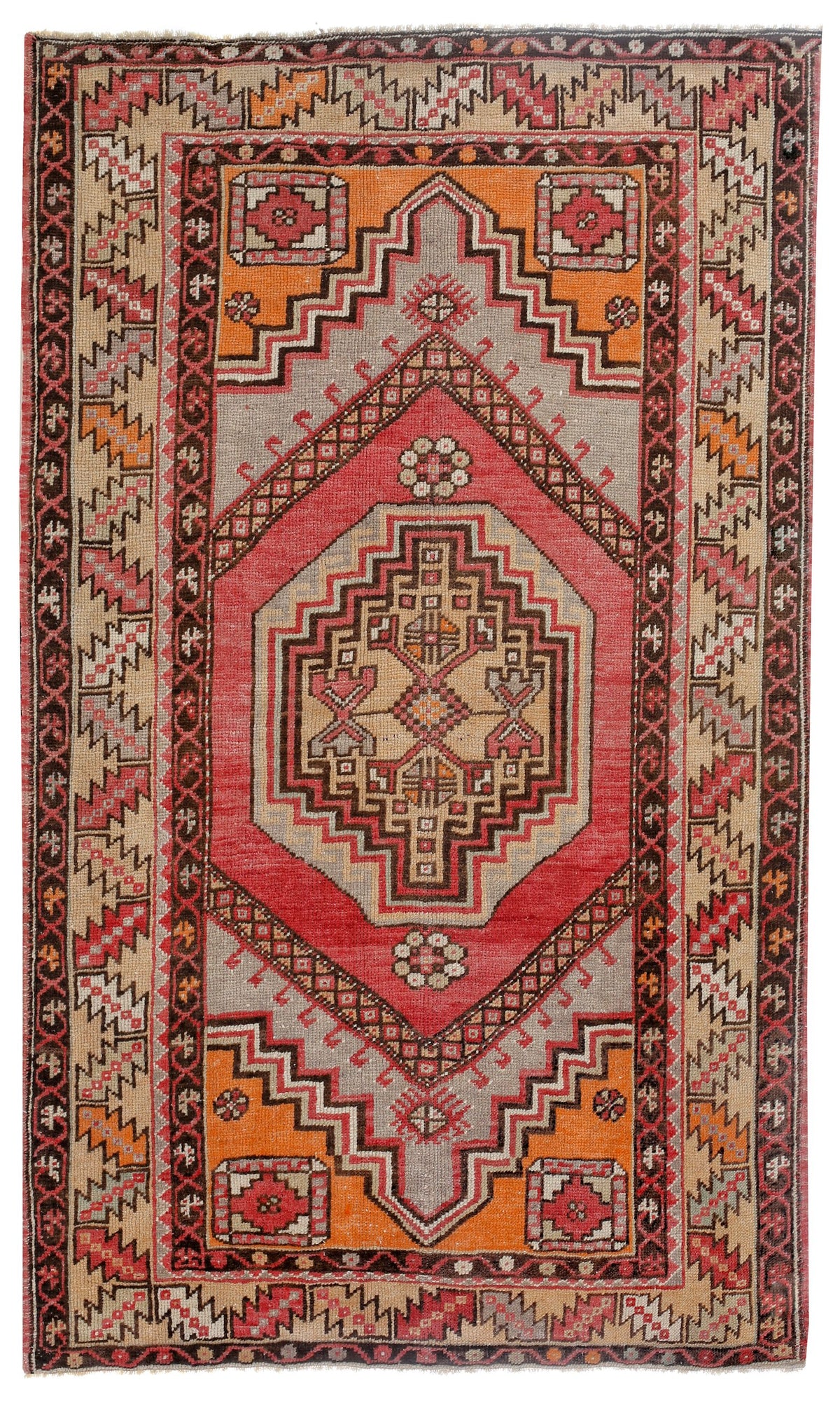 4x6 Red and Beige Turkish Tribal Rug
