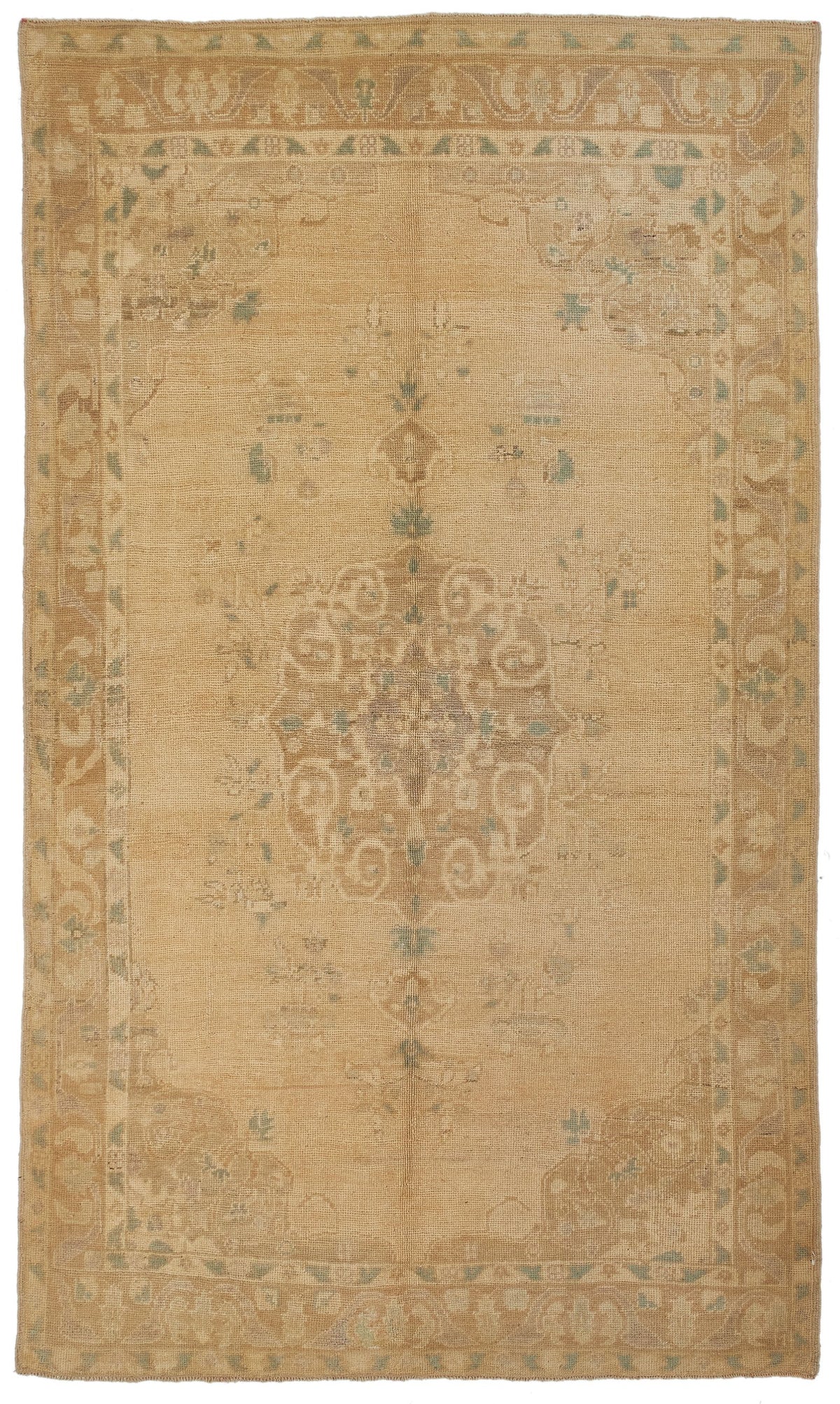 5x8 Green and Brown Turkish Tribal Rug