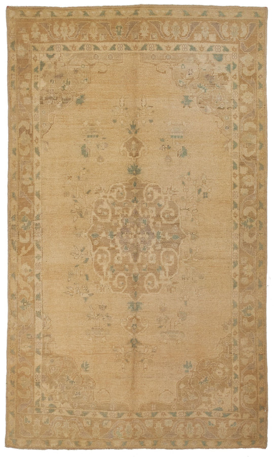 5x8 Green and Brown Turkish Tribal Rug