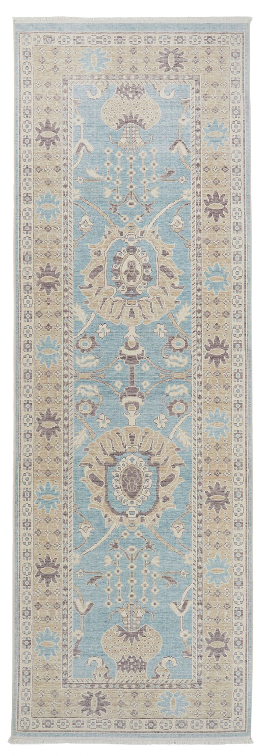3x10 Blue and Beige Turkish Traditional Runner