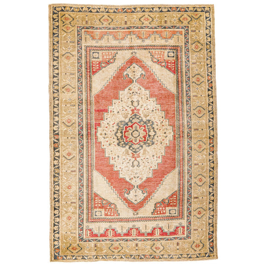 4x6 Red and Beige Turkish Tribal Rug