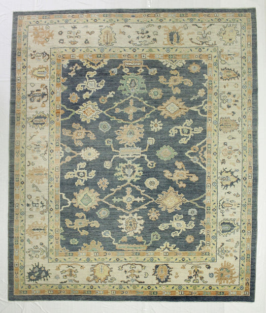 8x10 Blue and Ivory Turkish Oushak Rug