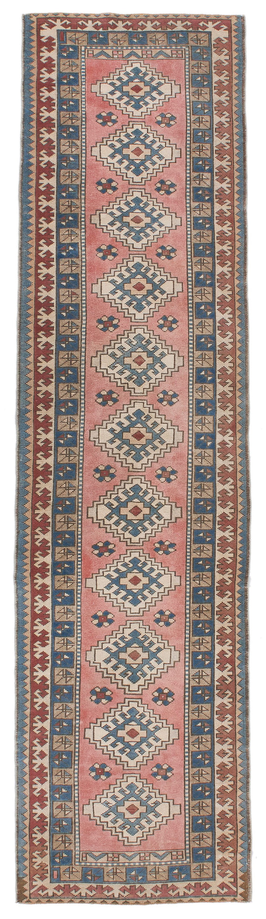 3x12 Pink and Blue Turkish Tribal Runner
