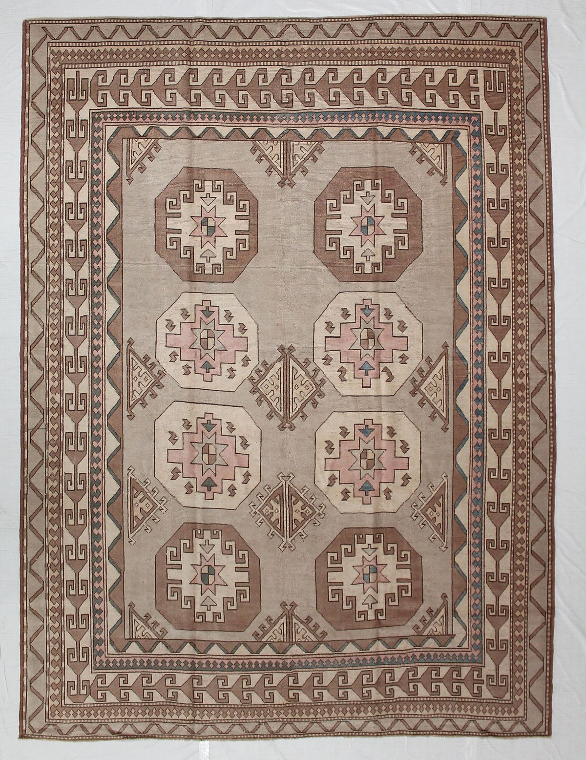 9x12 Ivory and Brown Turkish Tribal Rug