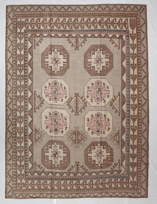 9x12 Ivory and Brown Turkish Tribal Rug