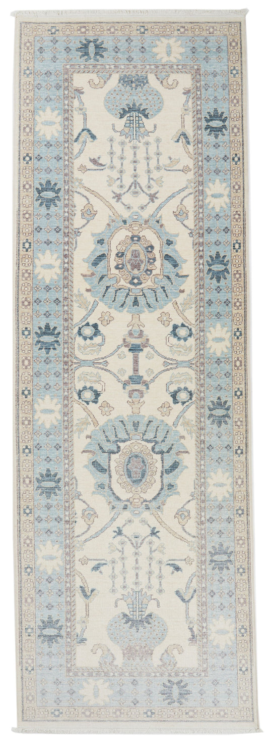 3x10 Ivory and Blue Turkish Traditional Runner