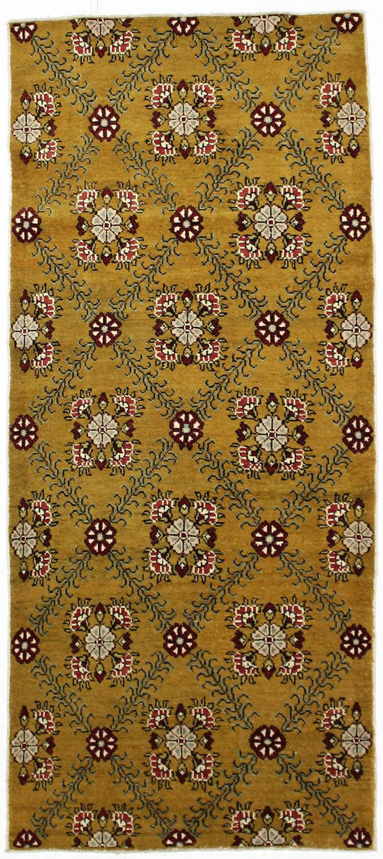 4x9 Gold and Ivory Turkish Tribal Rug