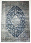 Vintage Handmade 11x16 Navy Blue and Gray  Persian Tabriz Distressed Area Rug