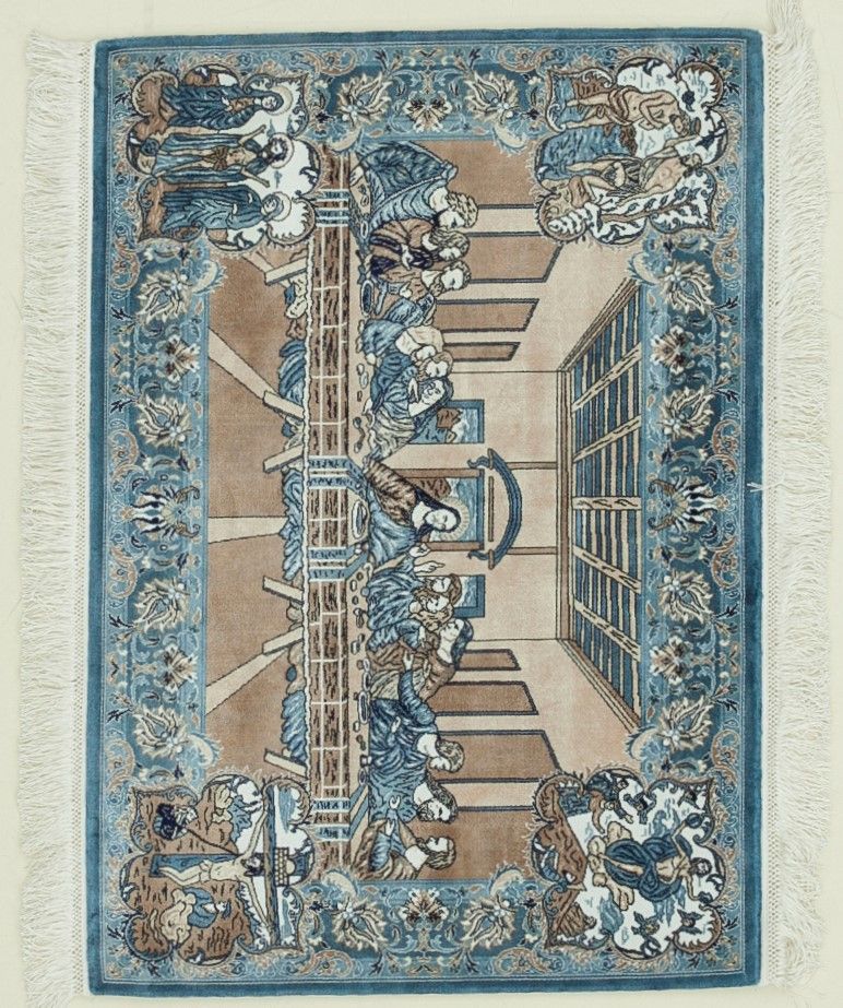2x3 Blue and Multicolor Turkish Antep Rug
