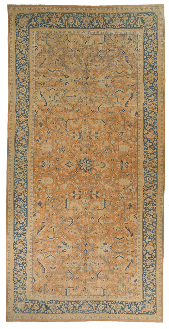 10x19 Beige and Navy Turkish Tribal Rug