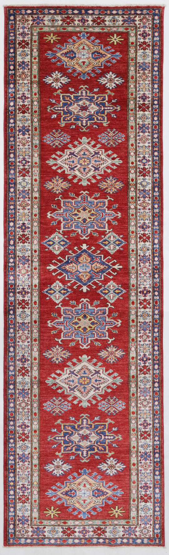 3x10 Red and Ivory Kazak Tribal Runner