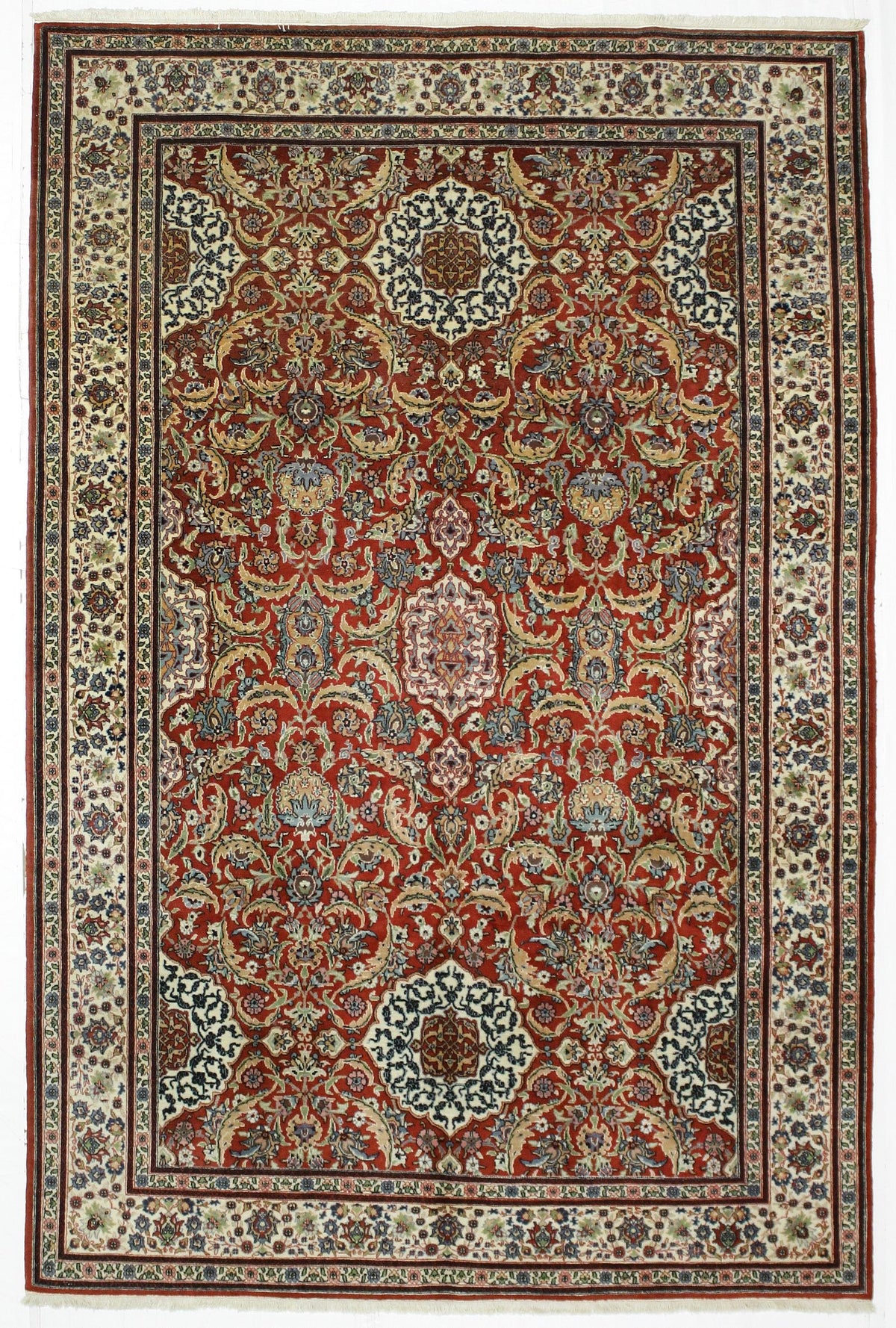 7x10 Beige and Red Turkish Silk Rug