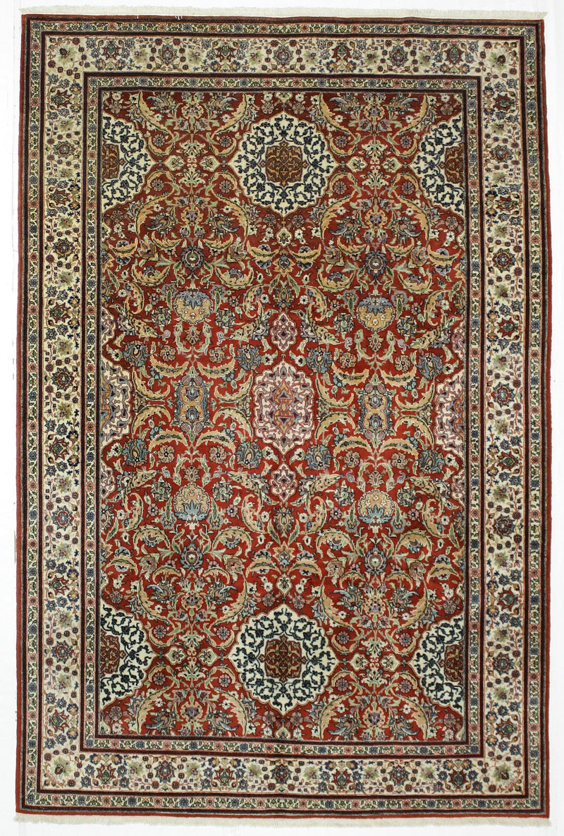 7x10 Beige and Red Turkish Silk Rug