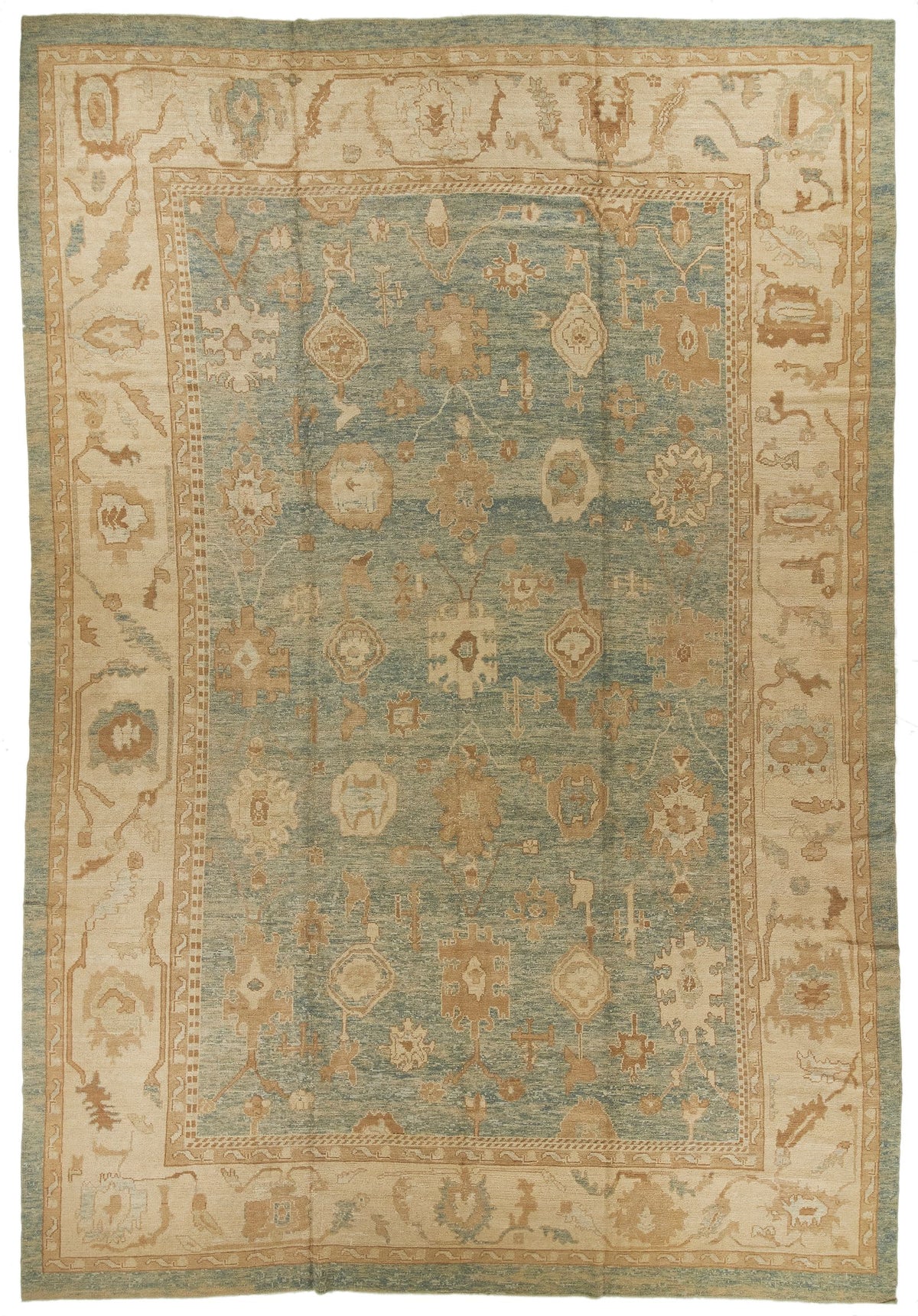 12x18 Light Blue and Ivory Turkish Oushak Rug