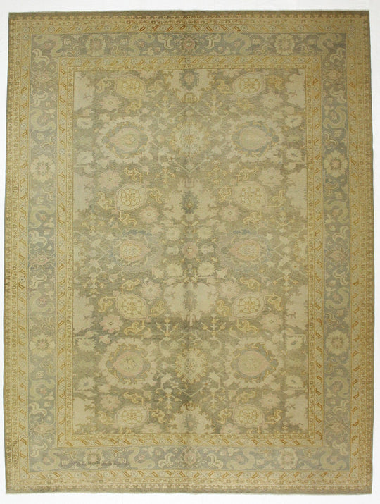 9x11 Ivory and Gray Turkish Oushak Rug