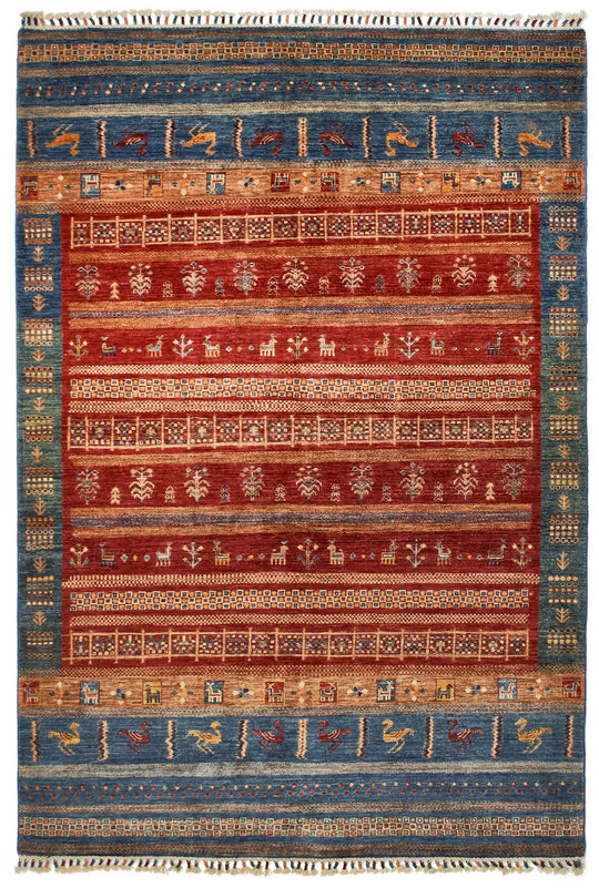6x8 Multicolor and Red Kazak Tribal Rug