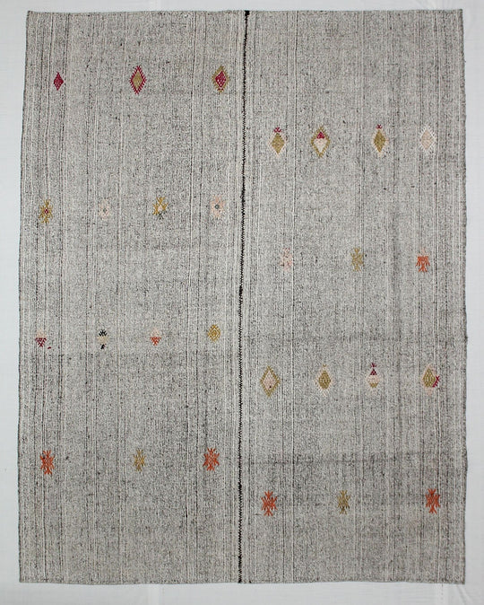 7x9 Off White and Multicolor Turkish Tribal Rug