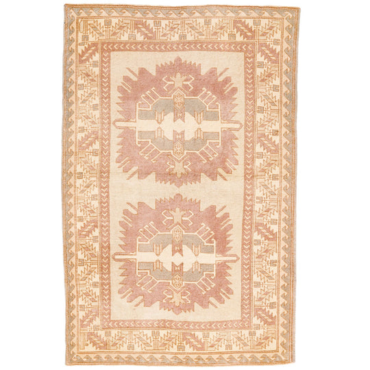 4x7 Beige and Brown Anatolian Tribal Rug