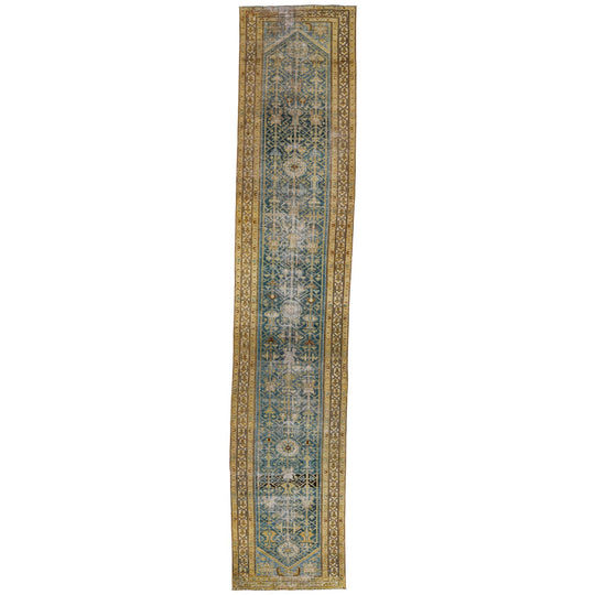 3x17 Green and Beige Persian Tribal Runner