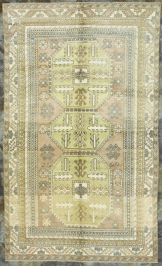 5x8 Pink and Ivory Turkish Tribal Rug