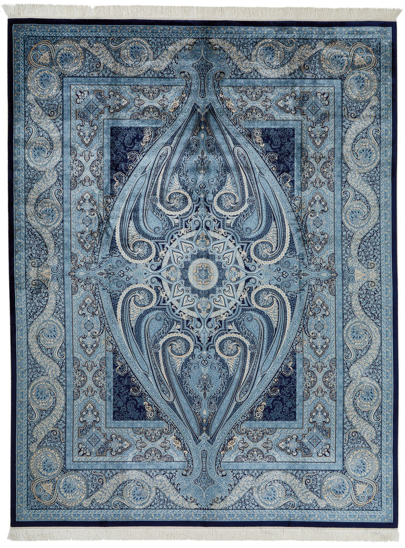 8x10 Navy and White Turkish Antep Rug